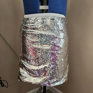 YYA Silver Sequin Sparkle Stretchy Midi Pencil Skirt